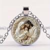 Three-person Family Virgin Mary Necklace Time Gemstone Glass Alloy Pendant Simple Fashionable Women's Necklace