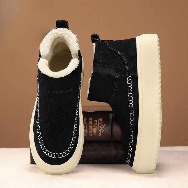 Men's Winter Retro Snow Boots Outdoor Thick Fleece Lined Warm High Top Cotton Shoes Thick Sole Height Boosting Cold Resistant