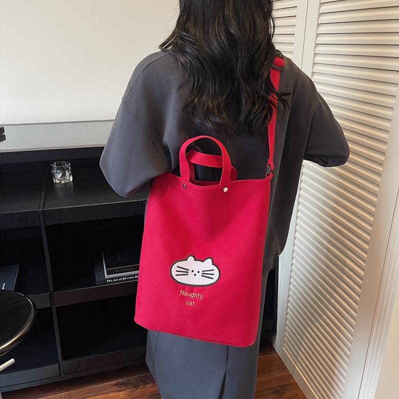 A Single-shoulder, Laid-back, Artistic, Niche, Simple and Large-capacity Lettered Student Tote Bag for Class