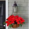 Artificial Poinsettia Floral Red Flowers Hanging Basket with LED Lights Christmas Hanging Basket Create Warm Atmosphere