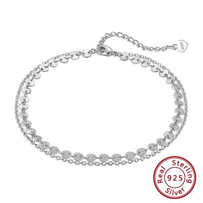 S925 Sterling Silver Anklet Chain Double Disc Temperament Ankle Chain Trendy