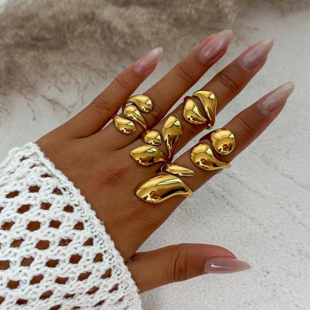 Wind Metal Texture Water Drop Hug Ring Set, Fashionable Geometric Smooth Surface Open Ring Woman