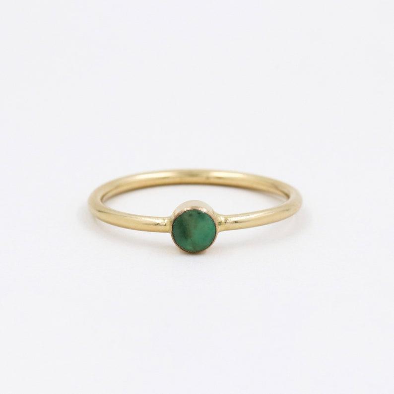 Emerald Round Gemstone Handmade Ring, Stacking Ring, Women Ring, Stacking Ring, Anniversary Ring, Yellow Gold Ring, 925 Silver Ring