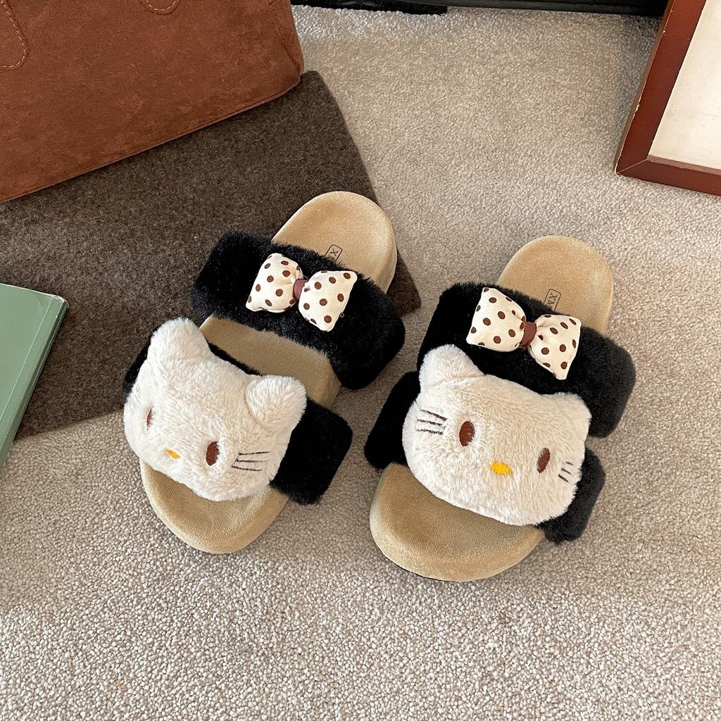 Popular black retro French thick-soled fluffy slippers women's 2025 new autumn and winter wear with skirts cute slippers