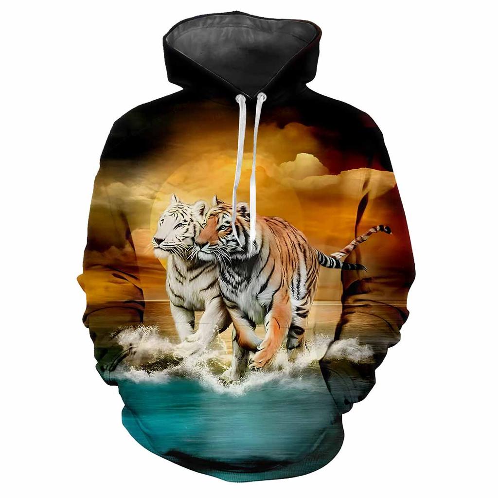 Tiger Djur Best 3d Tryckt Vår Och Höst Män Med Huvtröja Lös Casual Mode Personlighet För Att Skapa Bekväma Kläder