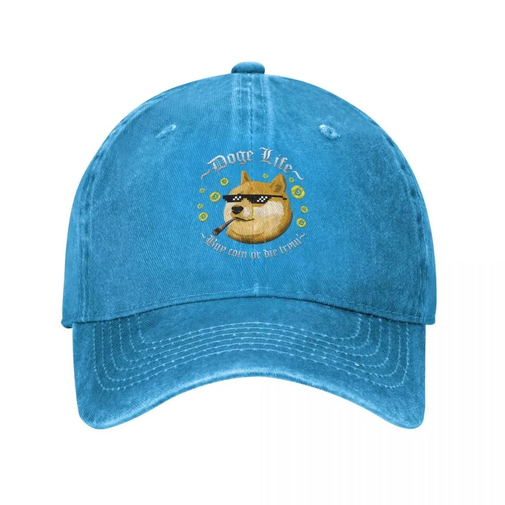 Doge Life Dogecoin Frühling Sommer Kappe Dad Baseballkappe Klassisch Bitcoin Krypto Btc Sonnenhut Denim Sport Kappe