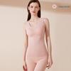 Women's Cashmere Silk Seamless Vest & Long Johns Set with Built-in Bra - Fleece Lined and Thick for Autumn