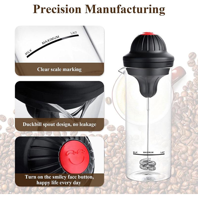 Electric Milk Frother Handheld Battery Operated Coffee Whisk Foam Maker Drink Mixer with 500ML Glass Pitcher Egg Beater Tools