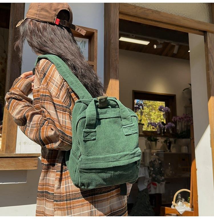 Women's Small Bag Japanese Solid Color Corduroy Schoolbag Female Student Backpack