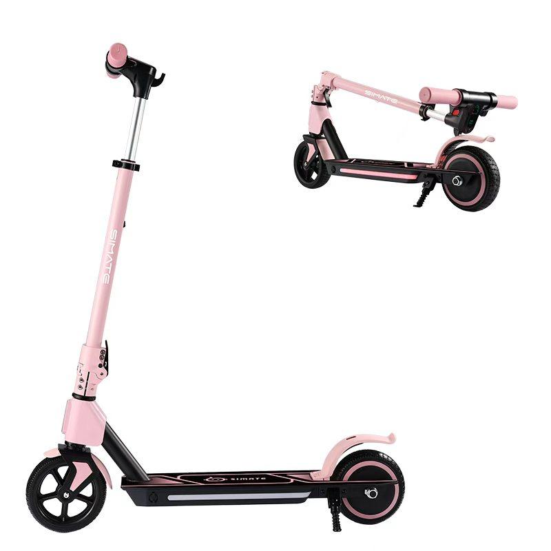 Электросамокат, Двойная тормозная система, Регулируемый руль 86-99 см, Мотор 130 Вт, 3 скорости 8-14 км/ч, Запас хода 8 км, Светодиодный дисплей и свет, для детей и подростков 6-12 лет розовый