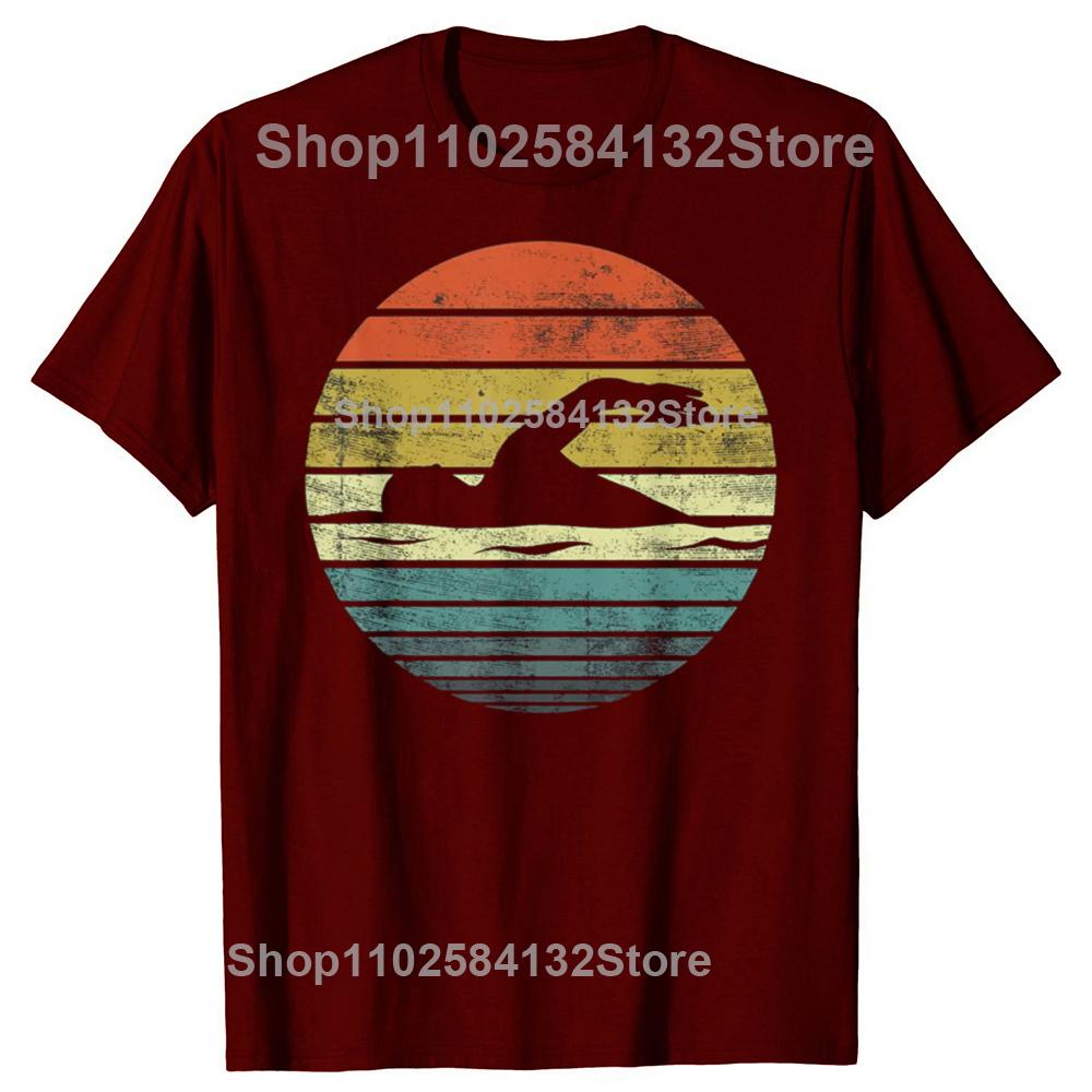 Swimmer Retro Vintage Sunset Swim Swimming Tshirts Men Womens Fashion Casual Tshirt 100 Cotton Loose Oversized T Shirt