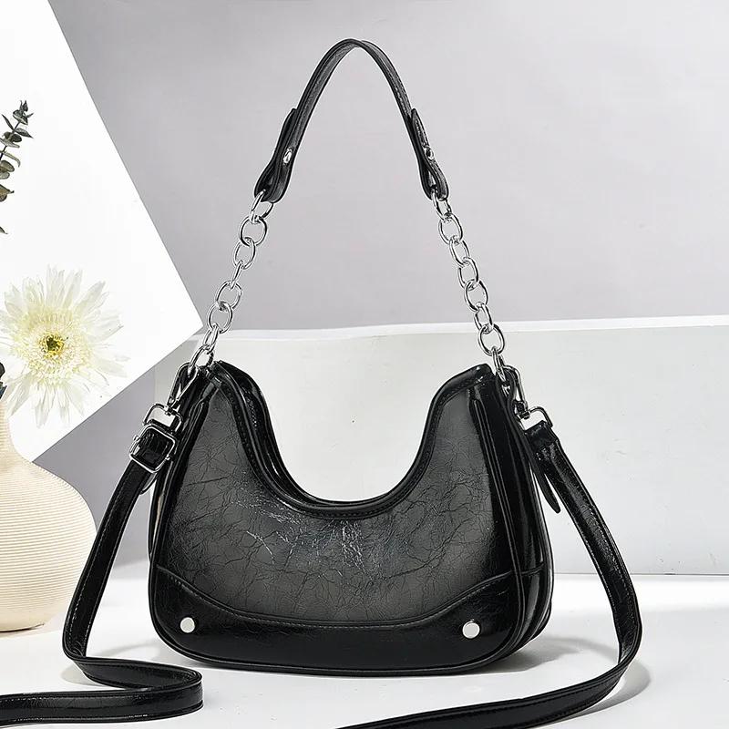 New Style Women Chain Shoulder Bags Leather Daily Soft Multi-function Leisure Handbags Female Underarm Bag