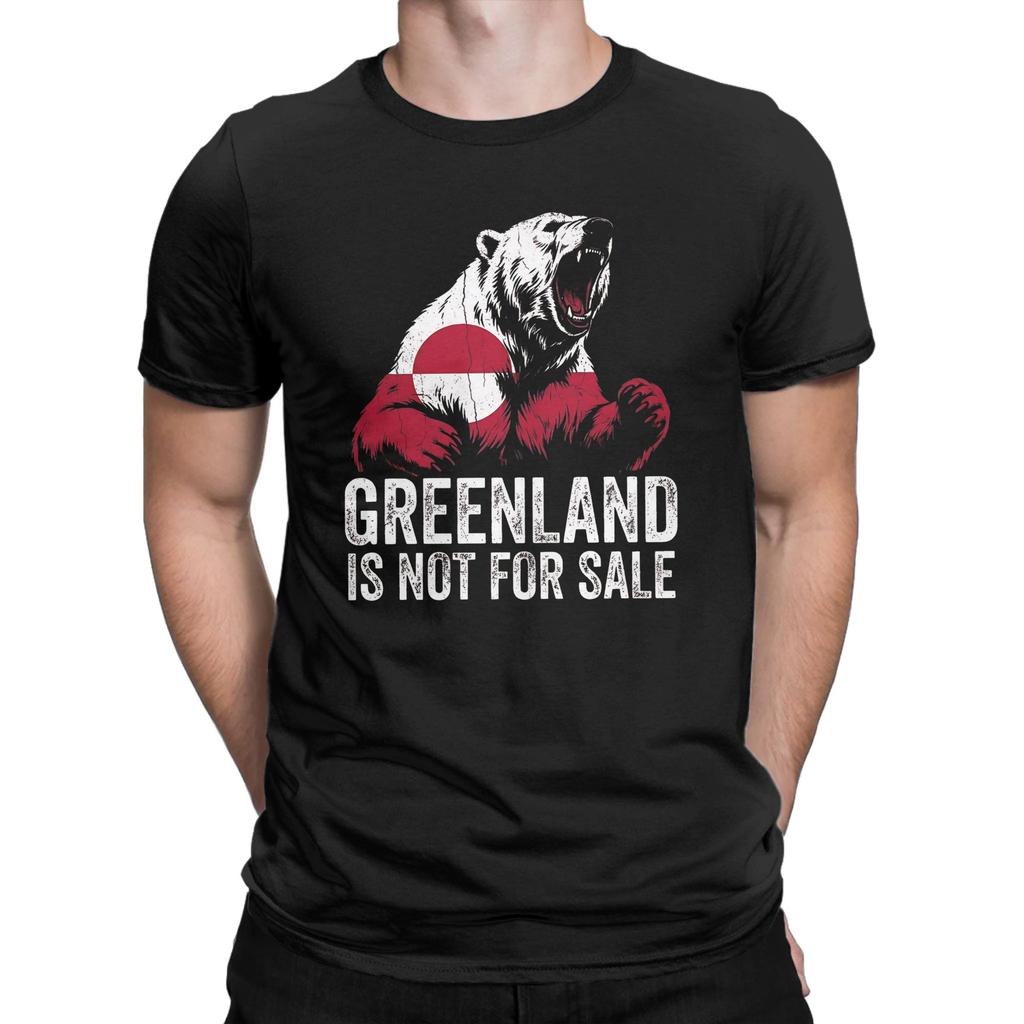 Greenland Flag Vintage Polar Bear TShirts for Men Novelty Cotton Tees Crew Neck Short Sleeve T Shirt Graphic Printed Clothes