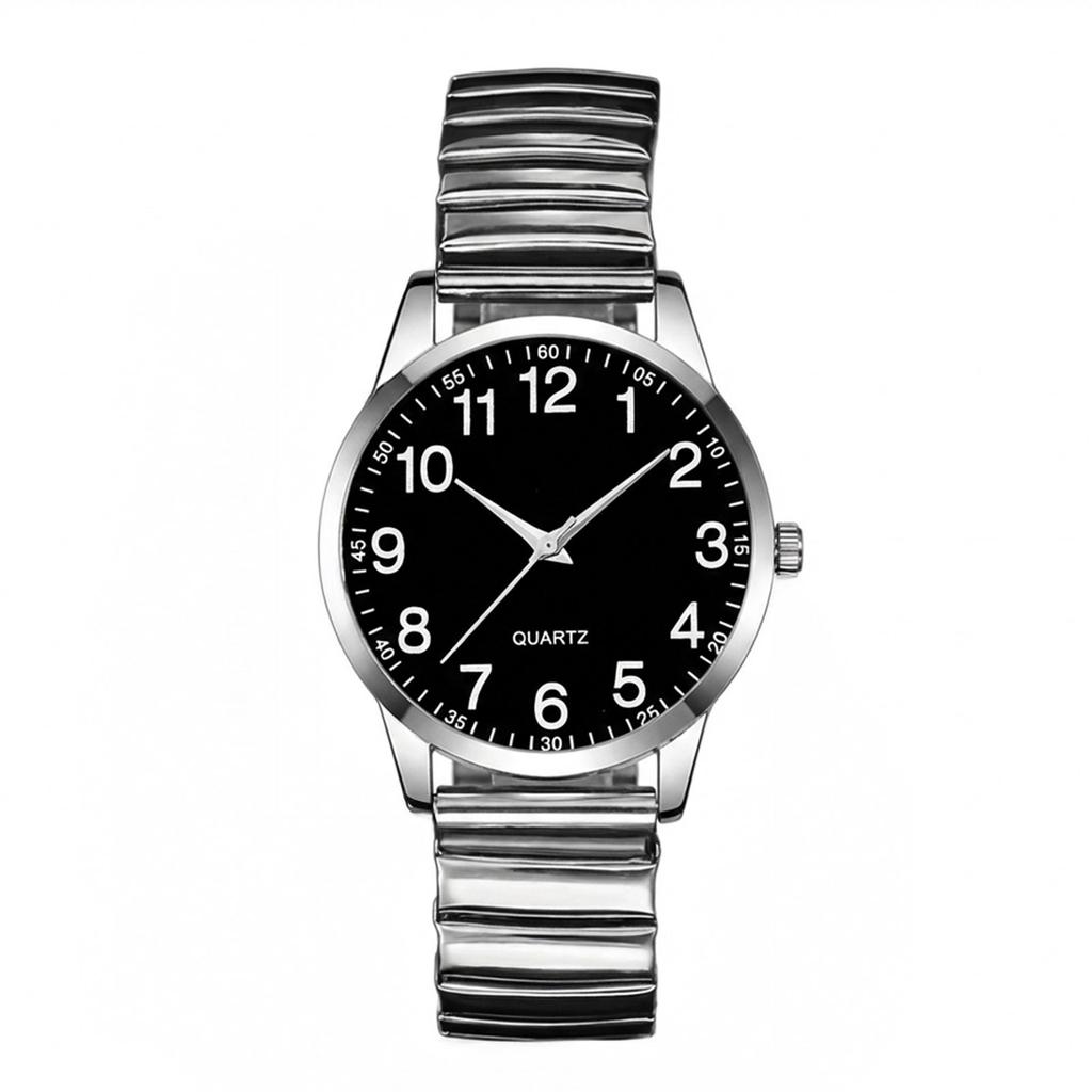 Large Digit Dial Watch with Elastic Band Waterproof Durable Glass Surface for Men Women