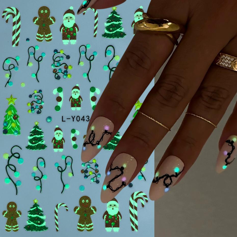 Luminous Lanterns Christmas Nail Art Stickers Colored Light Bulbs Christmas Tree Gingerbread Man Snowflake Nail DIY Decoration