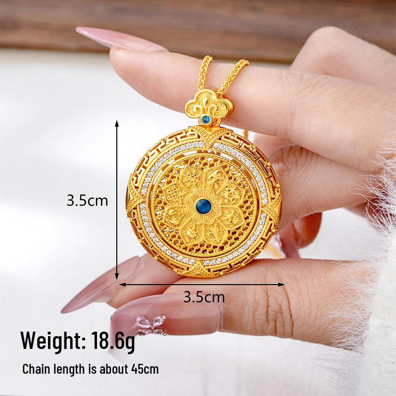 Ancient Gold Sand Eight-Treasure Compass Blessing Necklace - Chinese Retro Copper Alloy Jewelry