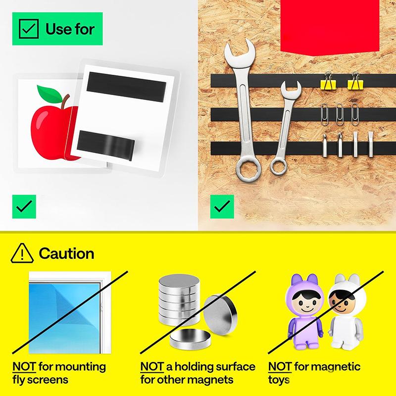 Self-Adhesive Super Strong Rubber Magnetic Tape Strips – Flexible Roll for DIY Photo, Poster & Fridge Magnets