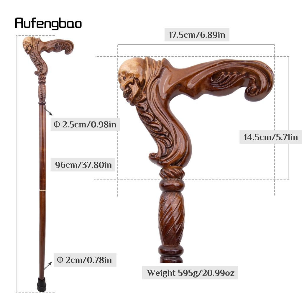 Brown Skull Wooden Fashion Walking Stick Decorative Vampire Cospaly Party Wood Walking Cane Halloween Mace Wand Crosier 96cm