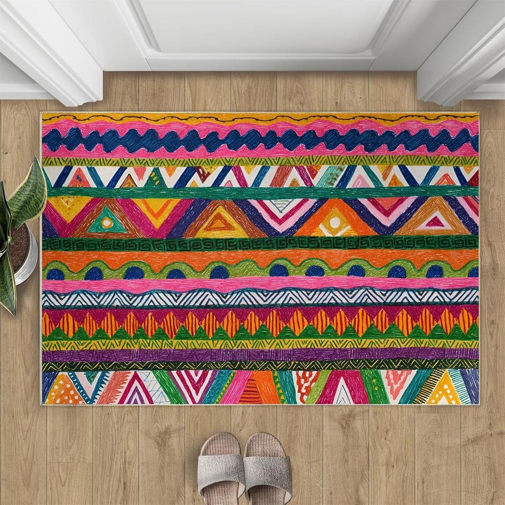 Bohemian Style Door Mat Multicolor Geometric Pattern Welcome Rug Soft Non-Slip Home Decor Carpet Living Room Entrance Doormat