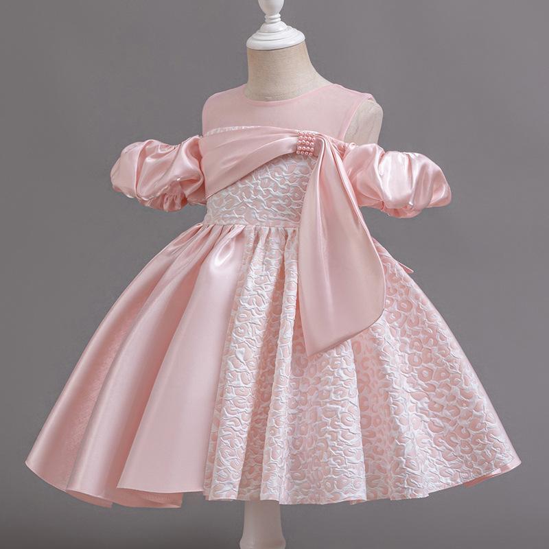 Girls Princess Formal Dress Kids Piano Performance Flower Girl Birthday Party Flat Sleeve Gown 80cm