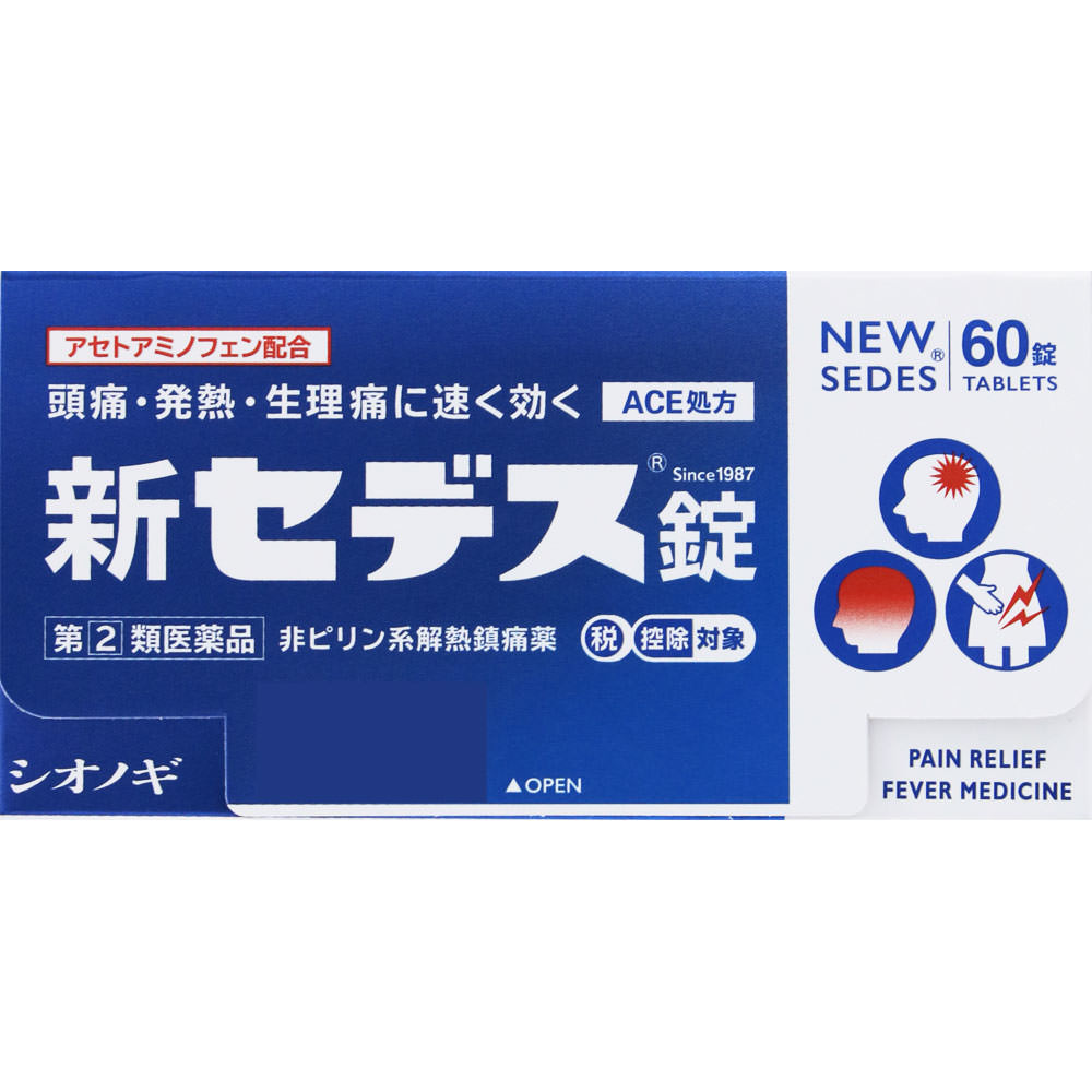 Shionogi Healthcare Sedex New Tablets 60 Tablets Acetaminophen Main Indications: -Pain Relief for Headaches, Toothaches, Menstrual Cramps, Neuralgia,