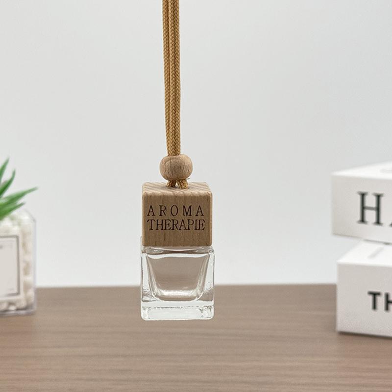 1Pcs 8Ml Diffusers Essential Oils Empty Wooden Bottle Square Lid Car Hanging Accessories Perfume Bottles Freshener Oil Diffuser
