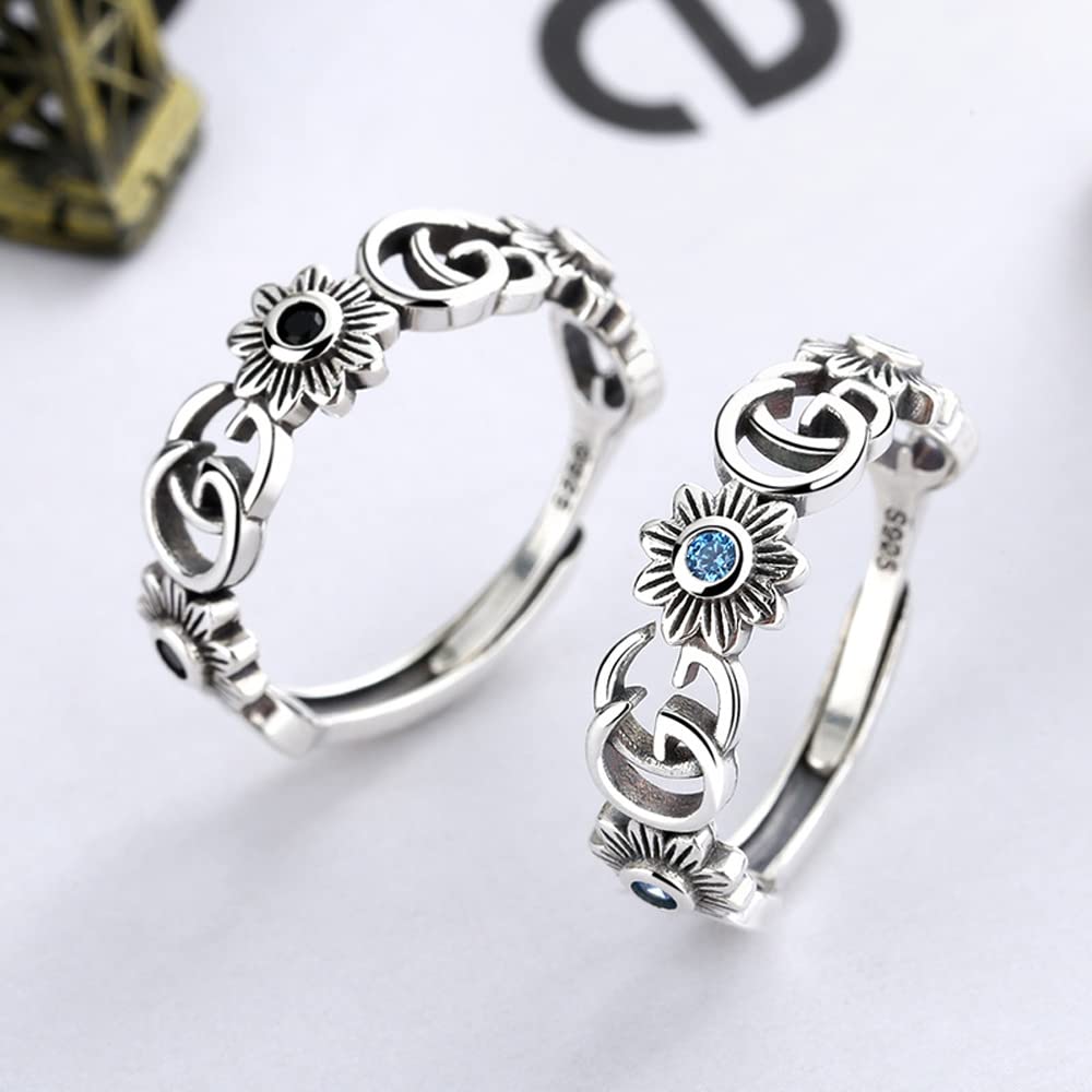 Free Flower English Adjustable Amulet Pure Accessory [Rockyu] Women's Ring, Size, Stylish, Blue, Zirconia, Ring, G, Openwork, Size, Ring, Silver,