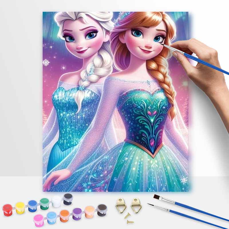 Disney Frozen Elsa Anna digital oil painting diy handpainted coloring painting home decoration, beautiful wall art set gift for home