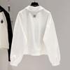 PoLo-Kragen Farbblock-Spleißpullover Damen Herbst Koreanische Version Locker Kurzer Abschnitt Locker Alles Passend Langärmlige Oberteile