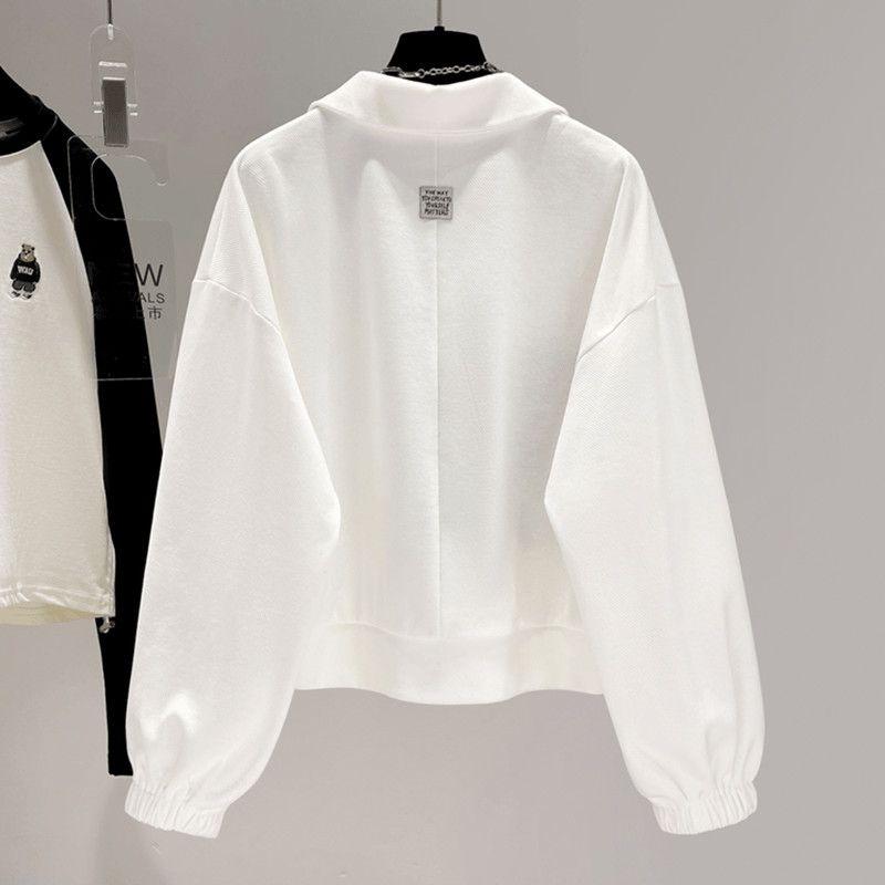 PoLo-Kragen Farbblock-Spleißpullover Damen Herbst Koreanische Version Locker Kurzer Abschnitt Locker Alles Passend Langärmlige Oberteile