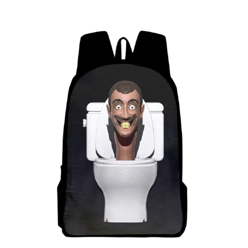 Cartoon Toilet Skibidi Backpack Pencil Case Large Capacity Schoolbag Travel Bag