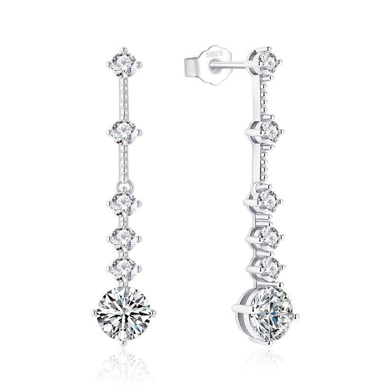 18k White Gold Plated S925 Sterling Silver Tassel Moissanite Drop Earrings - 3 Carat Sparkling Pendant for European & American Fashion 925 Silver
