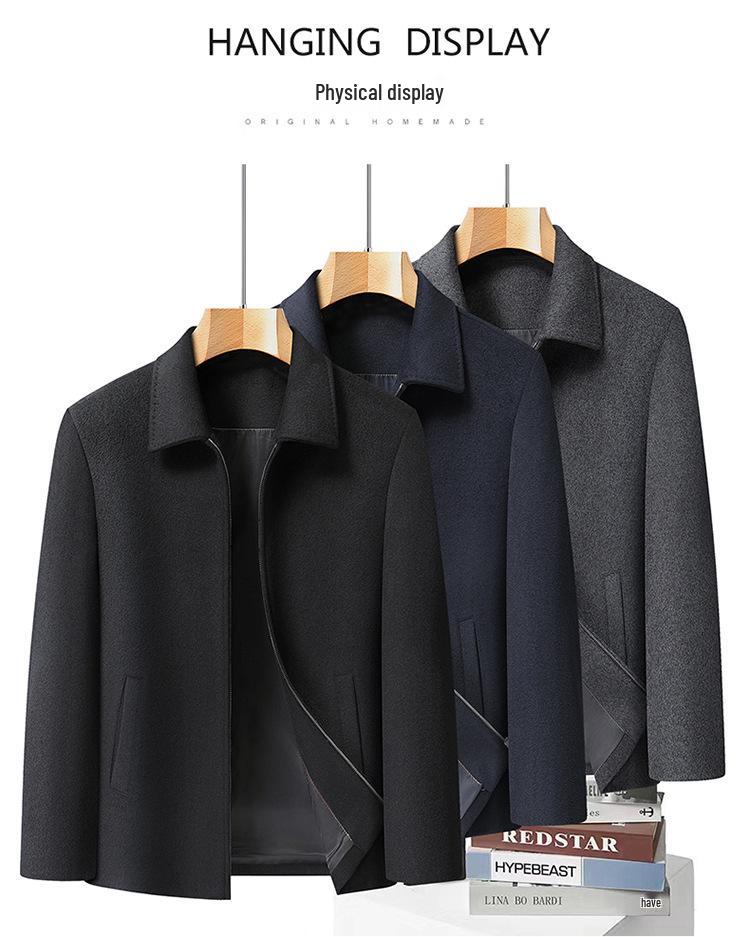 Men's Wool Blend Lapel Jacket for Middle-Aged and Elderly - Spring/Autumn Casual Outerwear