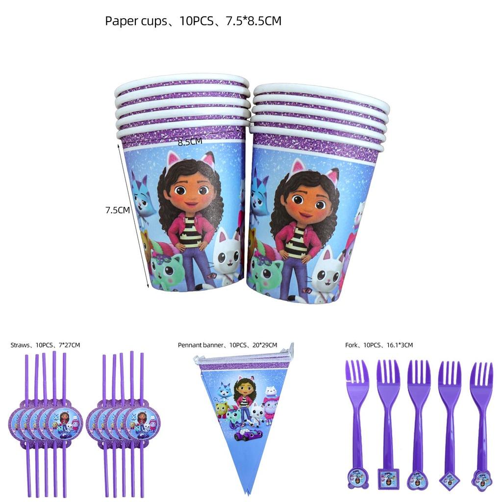 Gabby Dollhouse Theme Party Supplies For Adult Children Birthday With Balloon Decoration And Cups