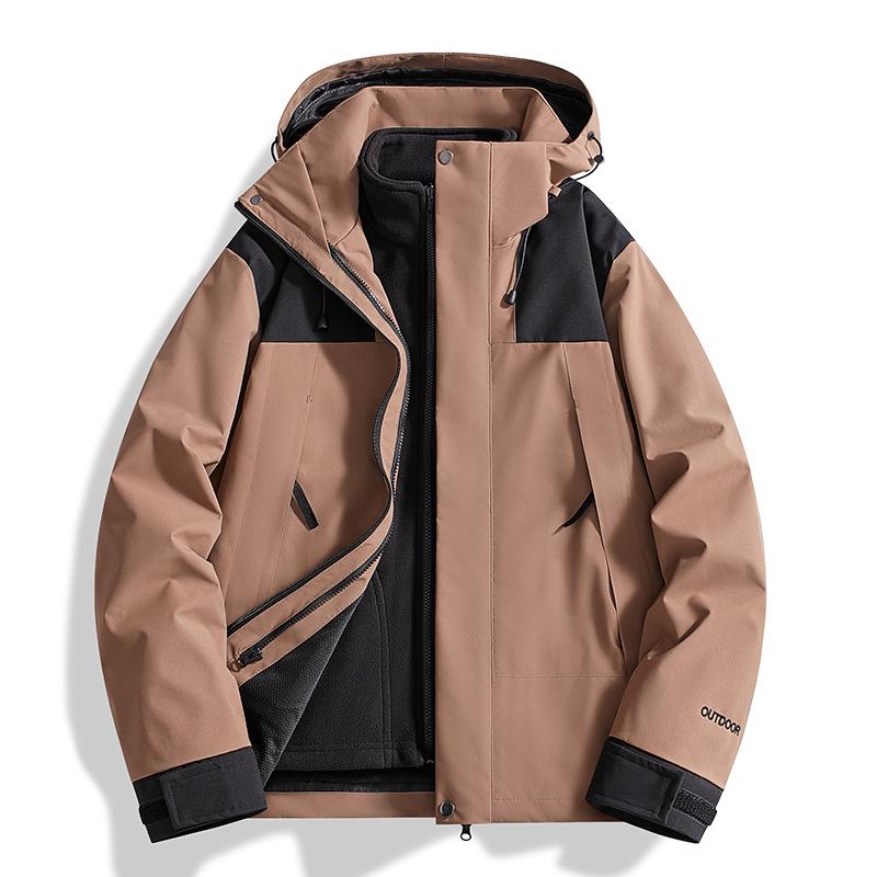 Autumn/Winter Outdoor Windproof Jacket: Women's Single Layer & Men's Three-in-One Set with Detachable Liner