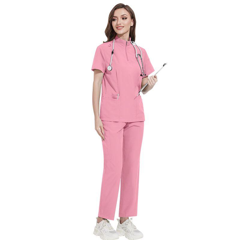 

Няньян Воротник-стойка Застежка-молния Медицинская форма Врач Медсестра Рабочая одежда Хирургическая одежда Хирургический халат Костюм для ручной стирки Операционная Чувство моды 42108-Leather Pink XL(Large size 1)