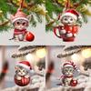 Flat Surface Acrylic Pendant With Cute Cat Wearing Christmas Hat Design Decor