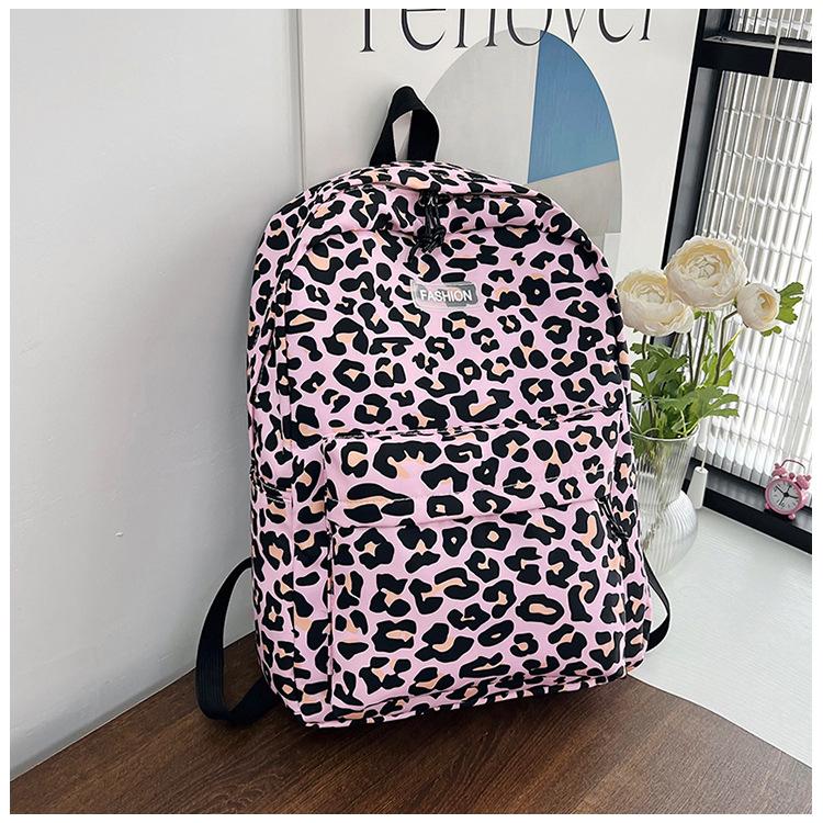 Schoolbag Street Trend ins Vintage Backpack European and American Leopard Print School Bag Female Student Travel Light Leisure Commuter Backpack