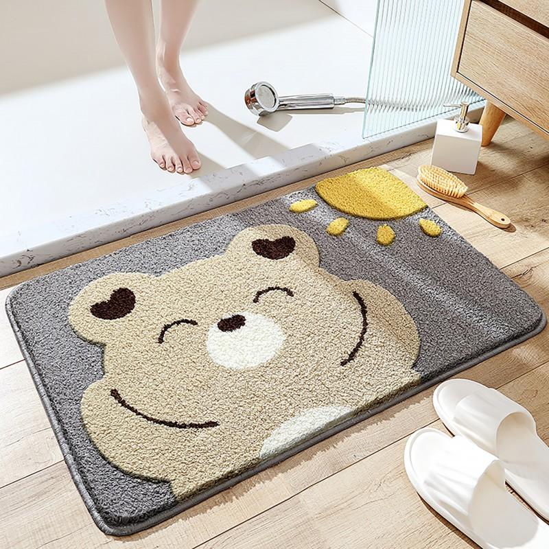 Plush Animal Bathroom Mat Non-Slip Absorbent Floor Rug Shower Entrance Washroom Decor Cartoon Style