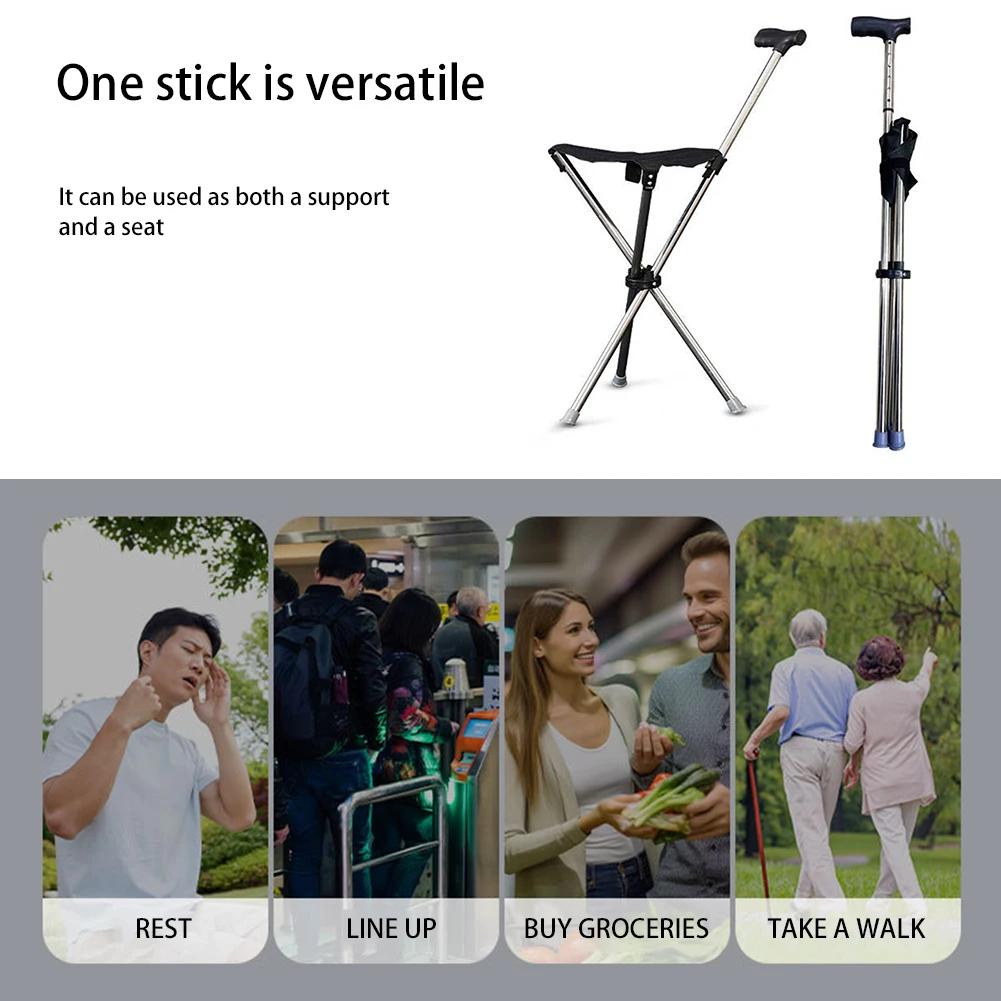 Outdoor Collapsible Cane Chair Elderly Walking Stool Light Mountaineering Cane Crutches Stool