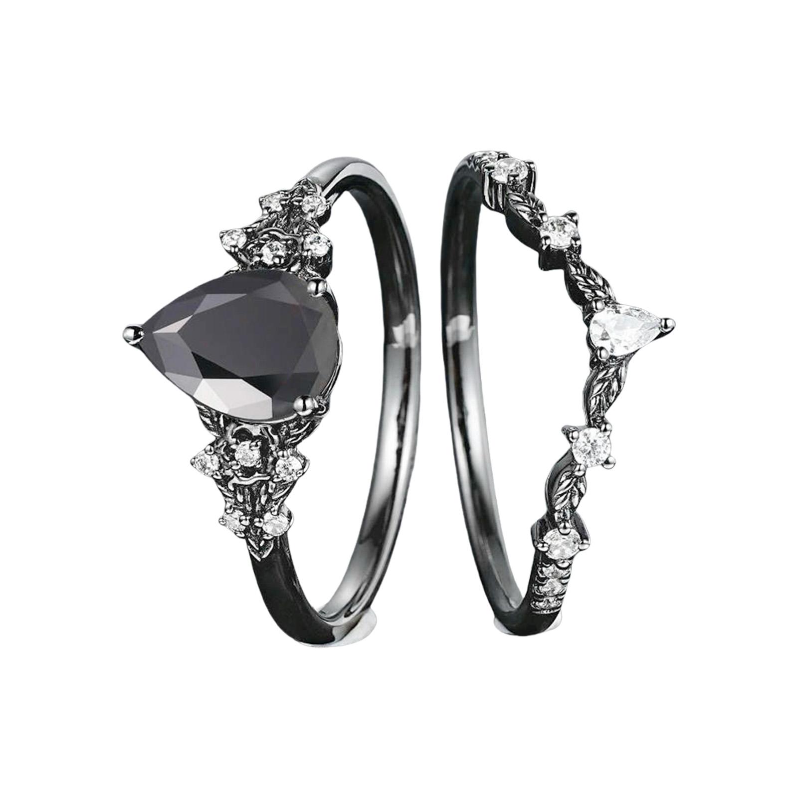 

Sophisticated Flower Rings With Black Cubic Zirconia Delicate Alloy Loop For Women Size 6 10 Layering Jewelry Pieces
