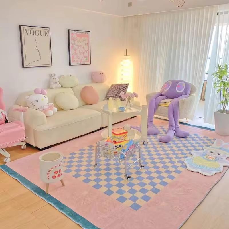 Fashion simple girl bedroom bedside carpet modern living room bedroom popular pattern carpet Checkerboard Large Area Carpets