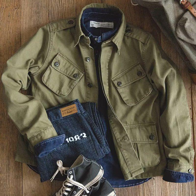 Giacca da campo M65 Verde Militare Retrò Americana da Uomo - Antirughe Giacca a Vento Casual