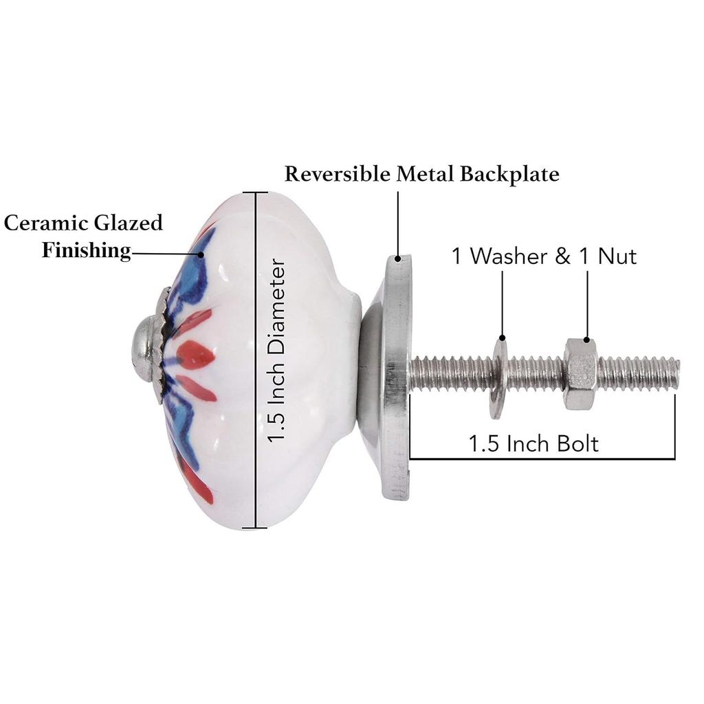 Door Knobs for Drawers - Multicolor Blue Pottery Ceramic Pull Handle for Kitchen Cabinets and Dressers Home Interior Decor - Pack of 4