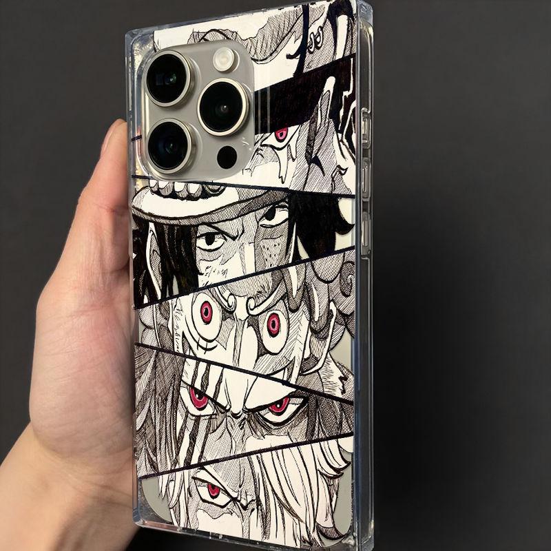One Piece illustration for iPhone 16 Plus square 15promax phone case, 14 anime 13 Pro Max soft 11 sets 12