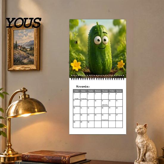 Thick Paper Monthly Organizer Pickle Wall Calendar 2027, Funny Pickled Cucumber Illustrations 12 Creative Art Planner Month Planner, Spiral