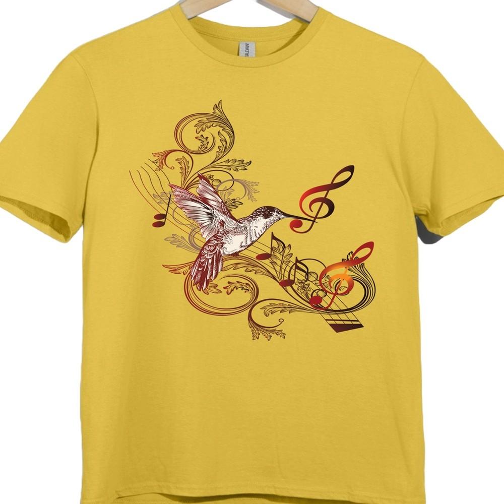 Hummingbird Graphic T Shirt Bird Art Tee Nature Design with Music Notes