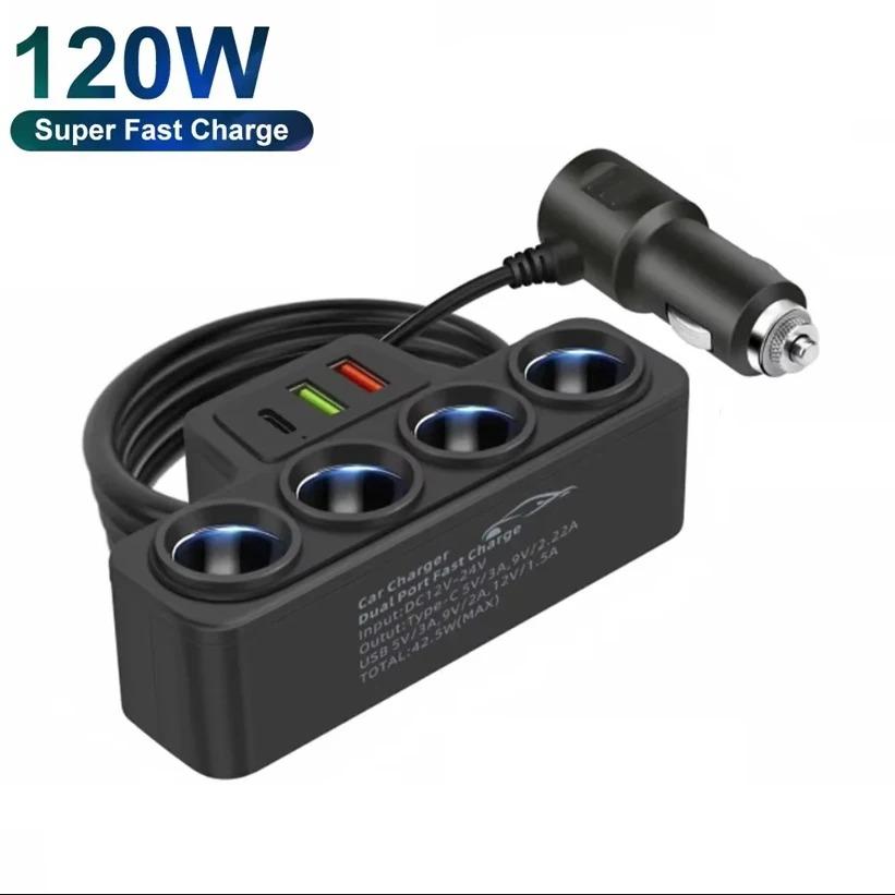 120W Car Charger Adapter 12V 24V Socket Dual USB LED Phone Fast Charger For iPhone iPad GPS Dashcam Auto Charger Splitter