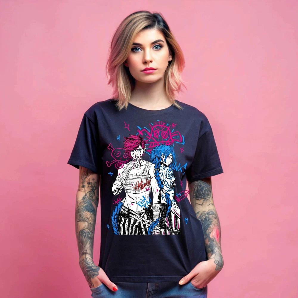 Anime Jinx Arcane Japanese Anime Cartoon Jinx Black T Shirt S