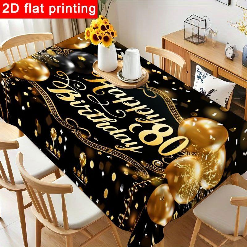 1pc Elegant Golden And Black 80Th Birthday Tablecloth - Shimmering Polyester Table Cover with Festive Confetti And Crown Design, Reusable And Easy to